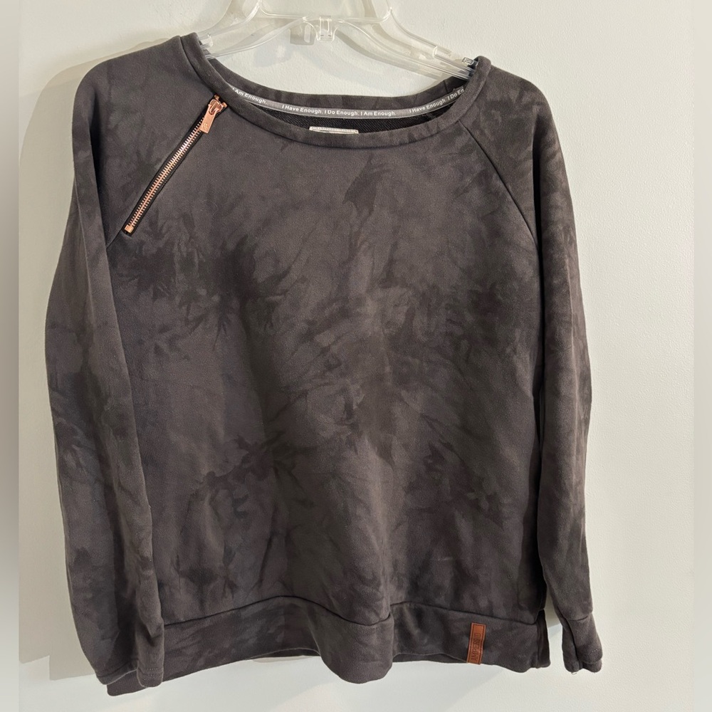 Ampersand Avenue Gray Tie-Dye Crew Neck Sweatshirt with Zipper Detail Size L
